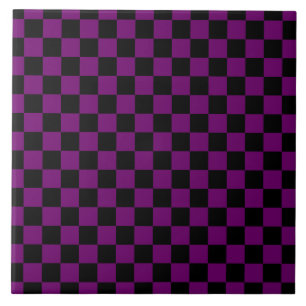 Azulejo De Cerâmica Padrão de Checkboard Verificado em Preto Roxo