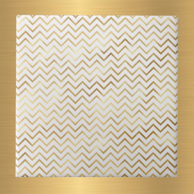Azulejo De Cerâmica Padrão de Chevron Dourado Glam (Criador carregado)