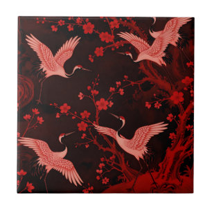 Azulejo De Cerâmica Padrão de Chinoiserie Flor de Cerejeira do Grou Ve