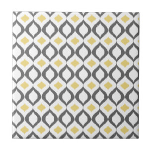 Azulejo De Cerâmica Padrão de Cinza Amarelo Ikat Geométrico Retroativo