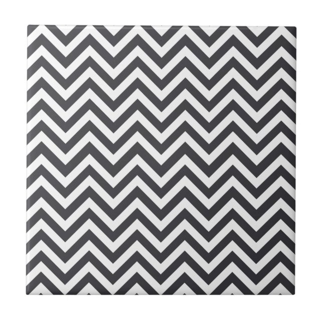 Azulejo De Cerâmica Padrão de Cinza Escuro e Zigzag Branco (Frente)