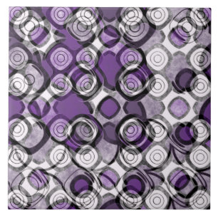 Azulejo De Cerâmica Padrão de Círculo Abstrato Roxo, Cinza e Preto