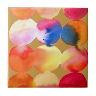 Azulejo De Cerâmica Padrão de círculo de aquarela abstrato art cor que