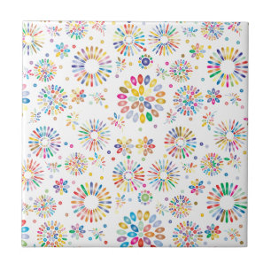 Azulejo De Cerâmica Padrão de Círculos de Flores Coloridas Bonitas no