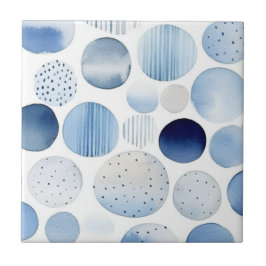 Azulejo De Cerâmica Padrão de Círculos em Azul e Branco Abstrato em Aq