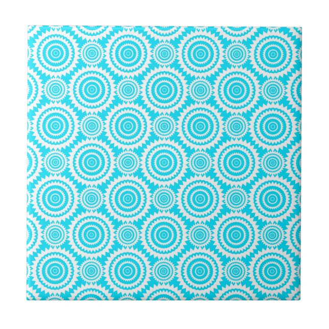 Azulejo De Cerâmica Padrão de Círculos Geométricos Branco Turquesa Bri (Frente)