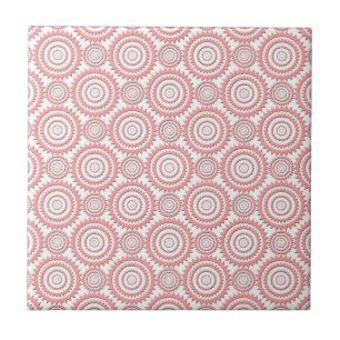 Azulejo De Cerâmica Padrão de Círculos Geométricos Rosa e Branco Fofo
