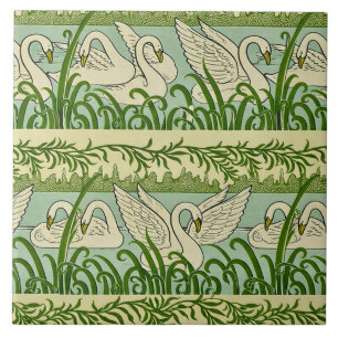 Azulejo De Cerâmica Padrão de Cisne Art Nouveau – Cisne Botânico Vinta