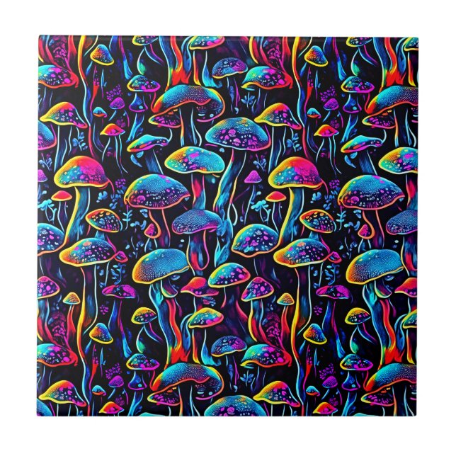 Azulejo De Cerâmica Padrão de Cogumelos de Groovy (Frente)
