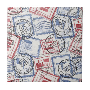 Azulejo De Cerâmica Padrão de Colagem de Selos Postais Vintage (2)