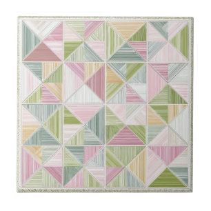 Azulejo De Cerâmica Padrão de Colcha Cottagecore Geométrico Pastel