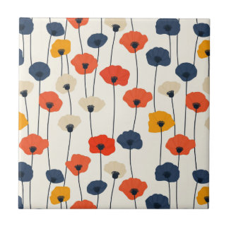 Azulejo De Cerâmica Padrão de coloração aquosa de papoilas