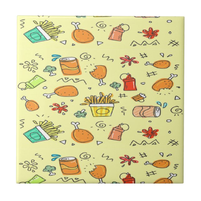 Azulejo De Cerâmica Padrão de comida e bebida (Frente)