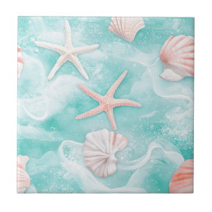 Azulejo De Cerâmica Padrão de Conchas e Ondas do Oceano (1)