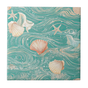 Azulejo De Cerâmica Padrão de Conchas e Ondas do Oceano (10)