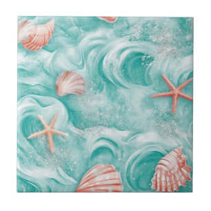 Azulejo De Cerâmica Padrão de Conchas e Ondas do Oceano (5)