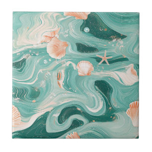 Azulejo De Cerâmica Padrão de Conchas e Ondas do Oceano (6)