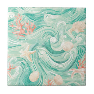 Azulejo De Cerâmica Padrão de Conchas e Ondas do Oceano (8)