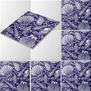 Azulejo De Cerâmica Padrão de Conchas Marinhas da Costa do Oceano Vint