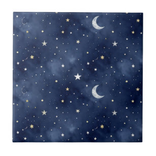 Azulejo De Cerâmica Padrão de Constelações da Lua da Noite Estrelada