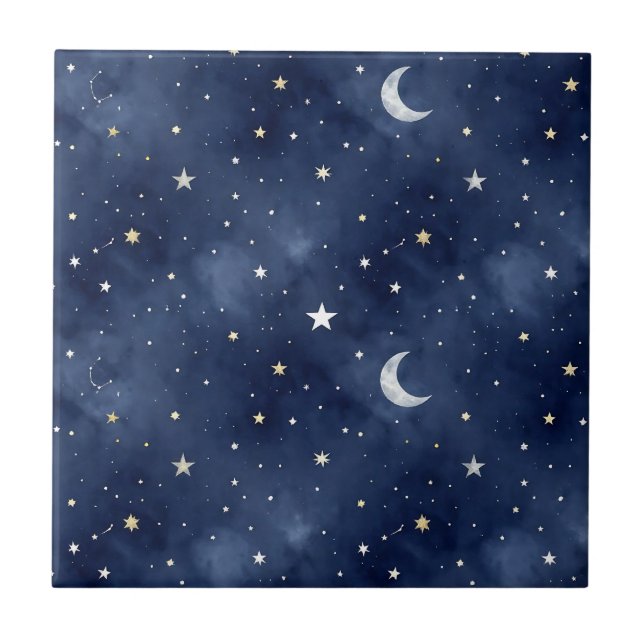 Azulejo De Cerâmica Padrão de Constelações da Lua da Noite Estrelada (Frente)