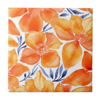 Azulejo De Cerâmica Padrão de cor de água floral laranja