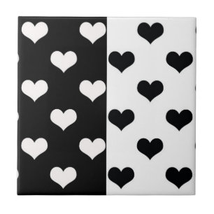 Azulejo De Cerâmica Padrão de Coração de Amor Branco Negro