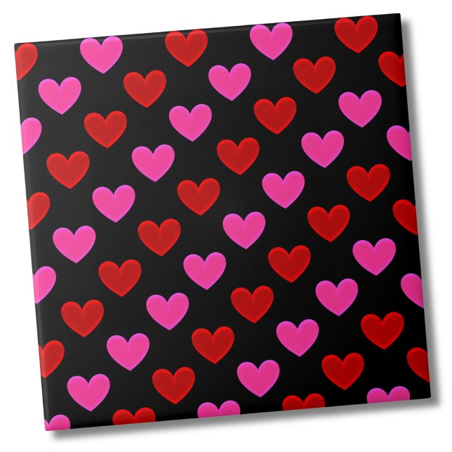 Azulejo De Cerâmica Padrão de Coração Moderno Simples (Cute Bright Modern Black Pink Red Heart Pattern Ceramic Tile)