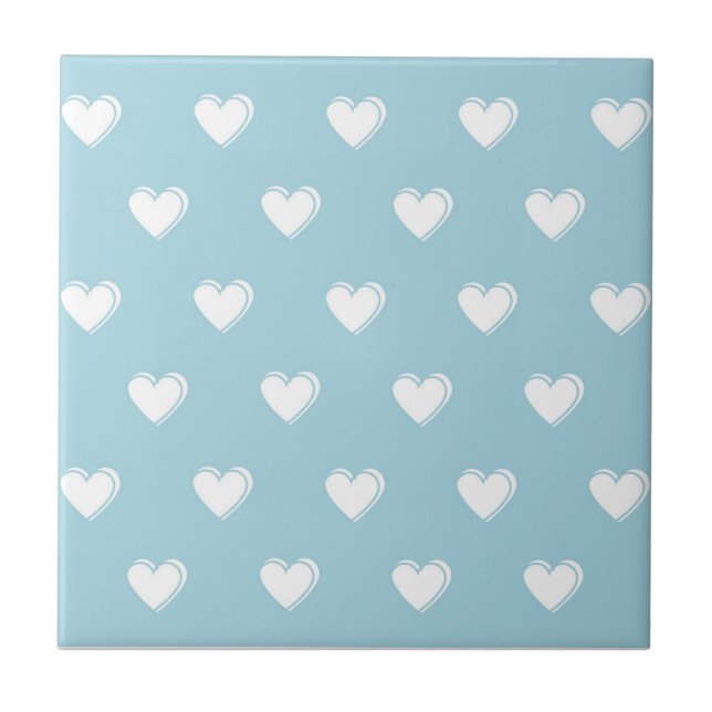 Azulejo De Cerâmica Padrão de Coração Simples Branco Azul (Frente)
