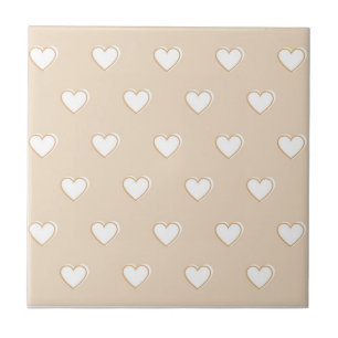 Azulejo De Cerâmica Padrão de Coração Simples, Grito e Branco Cor-de-R