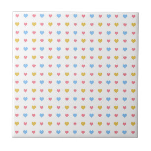 Azulejo De Cerâmica Padrão de Corações Coloridos Pequenos Rosa Azul Am