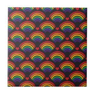 Azulejo De Cerâmica Padrão de Corações e Rainbows