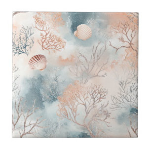 Azulejo De Cerâmica Padrão de Coral Costeiro Boho Luxo Aquarela (4)