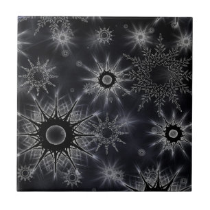 Azulejo De Cerâmica Padrão de Cristal de Gelo em Preto