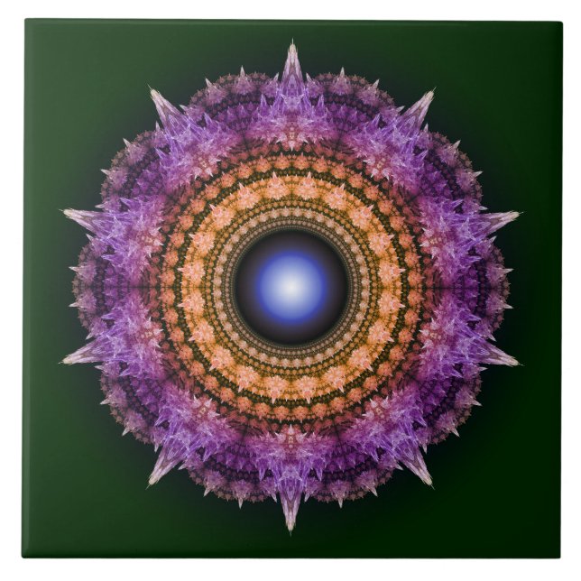 Azulejo De Cerâmica Padrão de cristal violeta fractal (Frente)