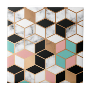 Azulejo De Cerâmica Padrão de cubo de Abstrato cor-de-rosa no mármor