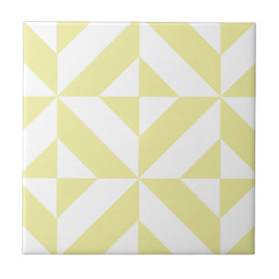 Azulejo De Cerâmica Padrão de Cubo de Deco Geométrico Amarelo Pálido