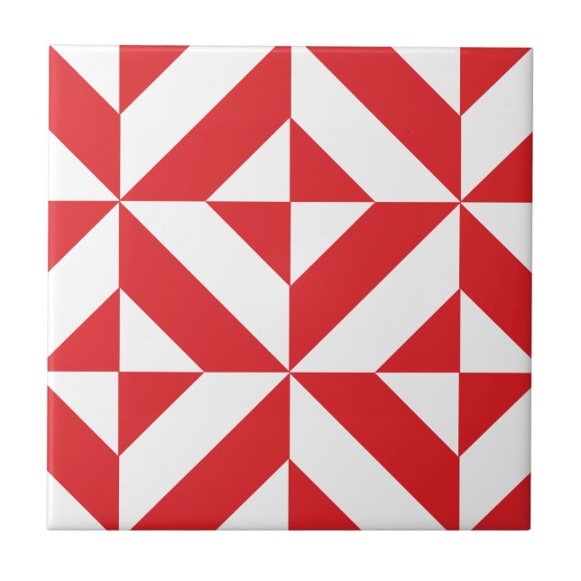 Azulejo De Cerâmica Padrão de Cubo de Deco Geométrico Cerery Red (Frente)