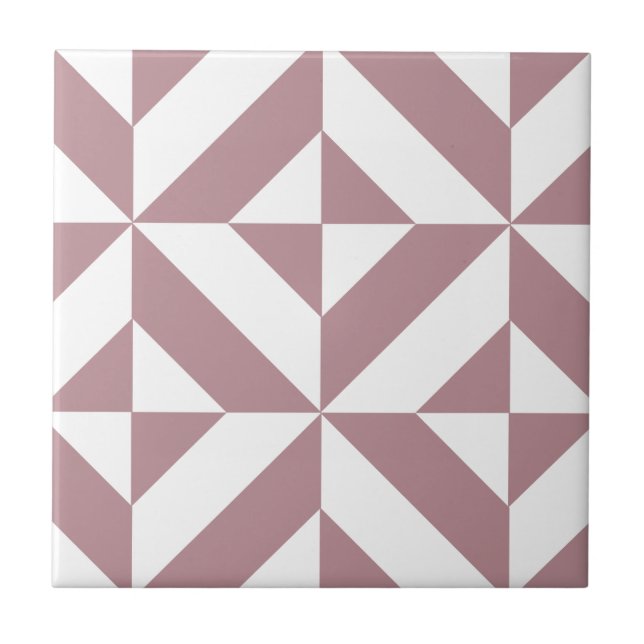 Azulejo De Cerâmica Padrão de Cubo Geométrico de Deco em Mauve Escuro (Frente)