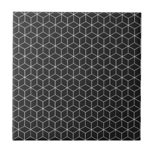 Azulejo De Cerâmica Padrão de Cubo Geométrico Preto e Branco