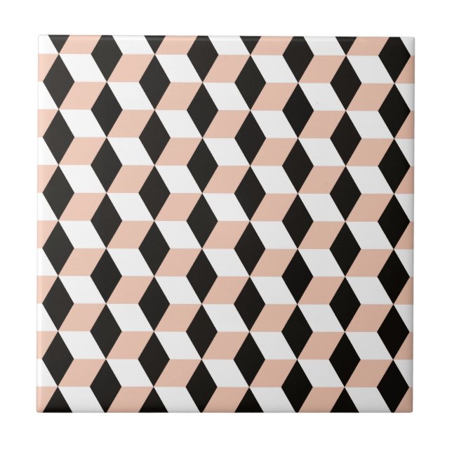 Azulejo De Cerâmica Padrão de cubos 3D preto e branco (Frente)