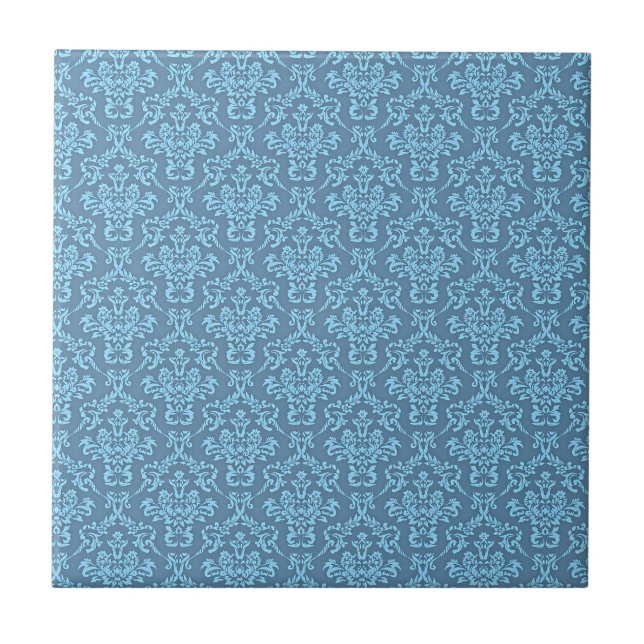 Azulejo De Cerâmica Padrão de Damasco Azul (Frente)