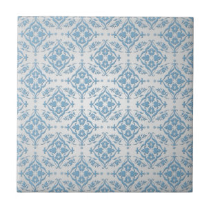 Azulejo De Cerâmica Padrão de Damasco Azul e Prata Fofo