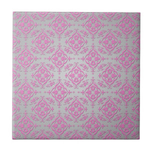Azulejo De Cerâmica Padrão de Damasco Feminino Rosa e Prata