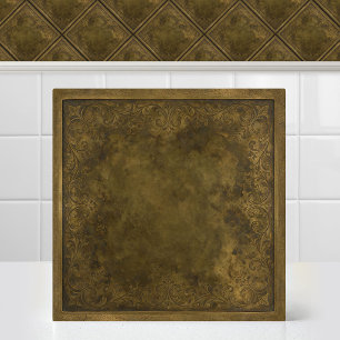 Azulejo De Cerâmica Padrão de Damasco Gravado em Latão Patinado Antigo