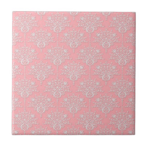 Azulejo De Cerâmica Padrão de Damasco Rosa e Branco Feminino
