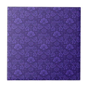 Azulejo De Cerâmica Padrão de damasco roxo vintage