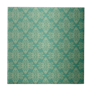 Azulejo De Cerâmica Padrão de Damasco Verde Veridian