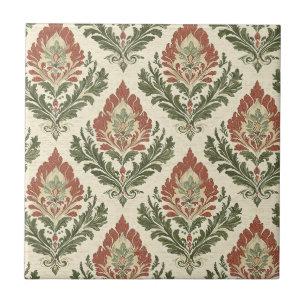 Azulejo De Cerâmica Padrão de Damasco Vermelho Verde Vintage (5)