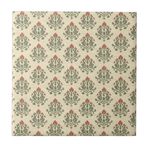 Azulejo De Cerâmica Padrão de Damasco Vermelho Verde Vintage (7)